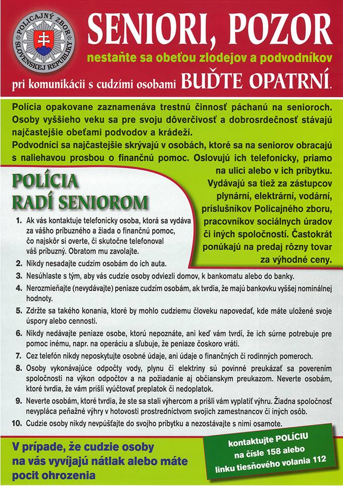 Seniori pozor!