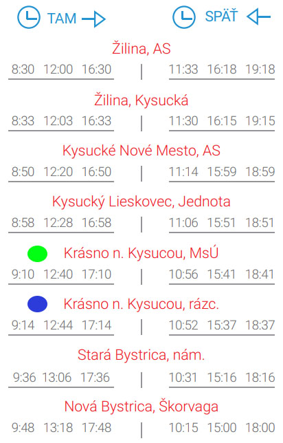 Cestovný poriadok cyklobus Žilina - Krásno nad Kysucou - Nová Bystrica