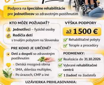 Grantový program O krok vpred - príležitosť pre jednotlivcov získať podporu na rehabilitácie