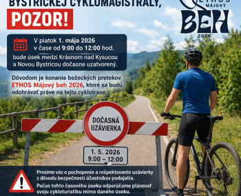 Dočasná uzávierka Bystrickej cyklomagistrály počas podujatia ETHOS Májový beh 2026