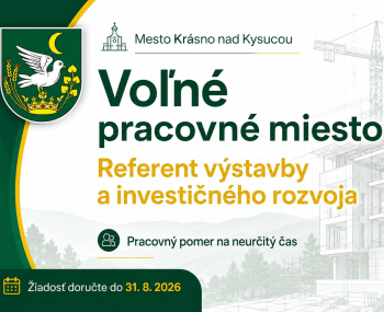 Voľné pracovné miesto - referent výstavby a investičného rozvoja